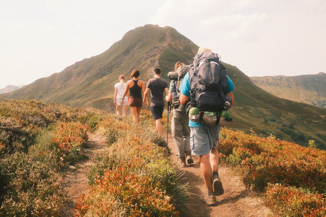 senior group hiking trail